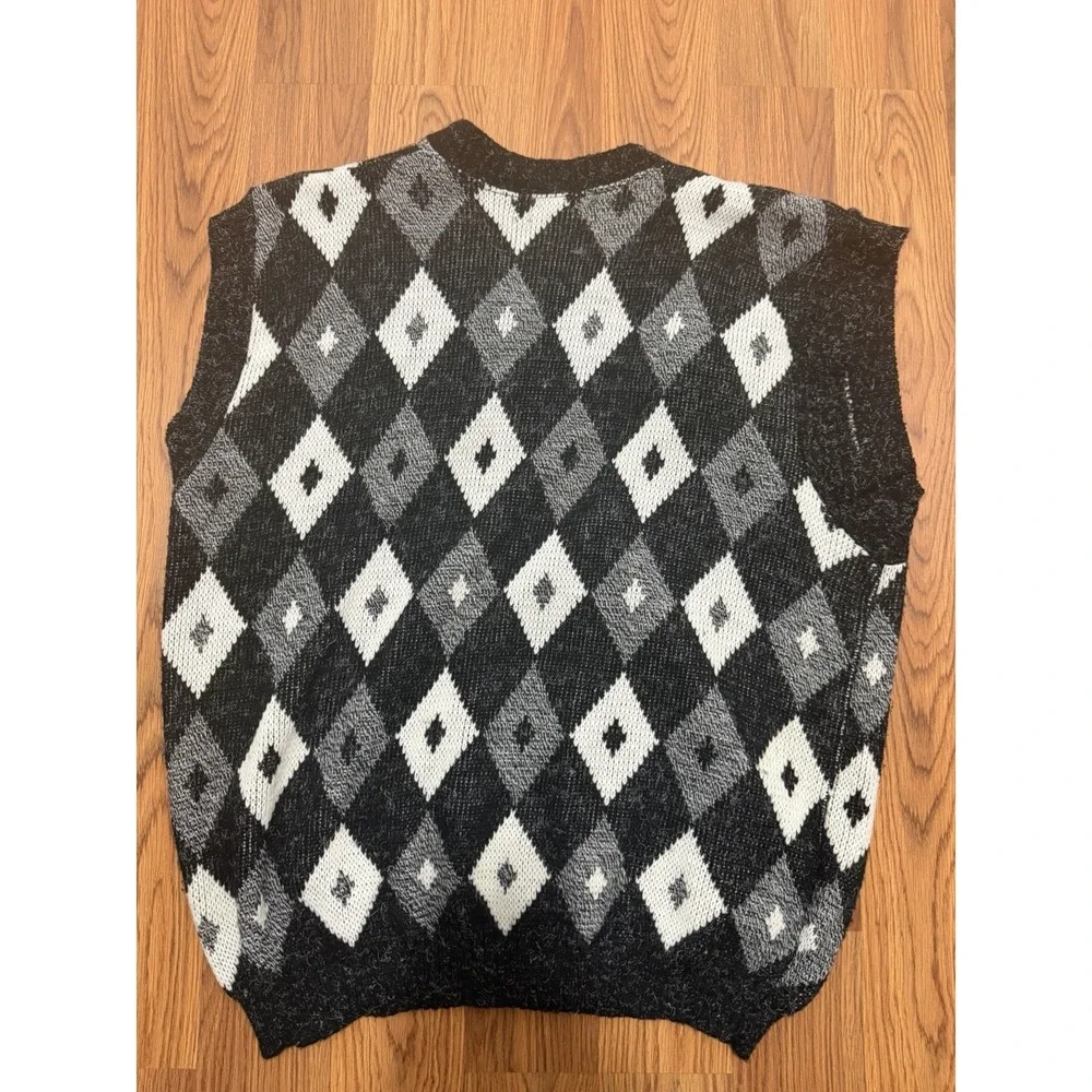 Vintage Sears Mens Large Argyle Cardigan Sweater Vest Made In USA